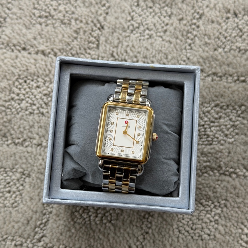 Michele Deco II Two-Tone Rectangular Dress Watch - Gold & Silver